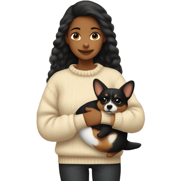 girl with black corgi in sweater emoji