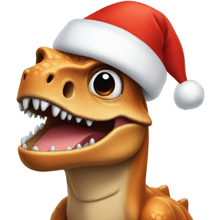 Dinosaur wearing santa hat emoji