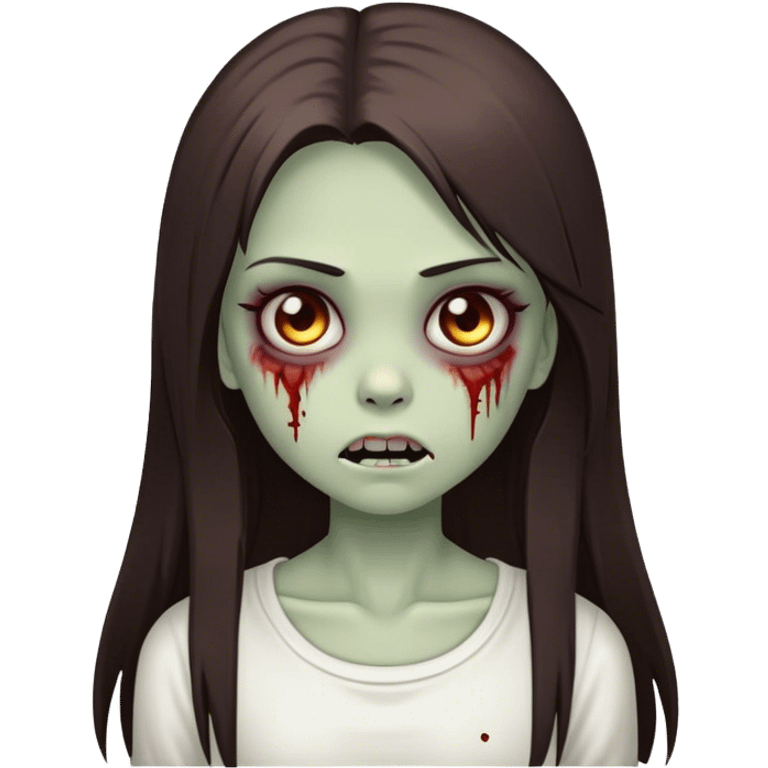 cute girl zombie with long dark brown straight hair and a white top emoji