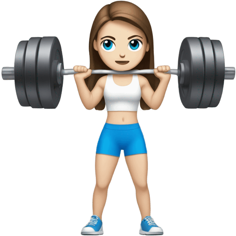 Pale girl with brown hair and blue eyes lifting weights emoji