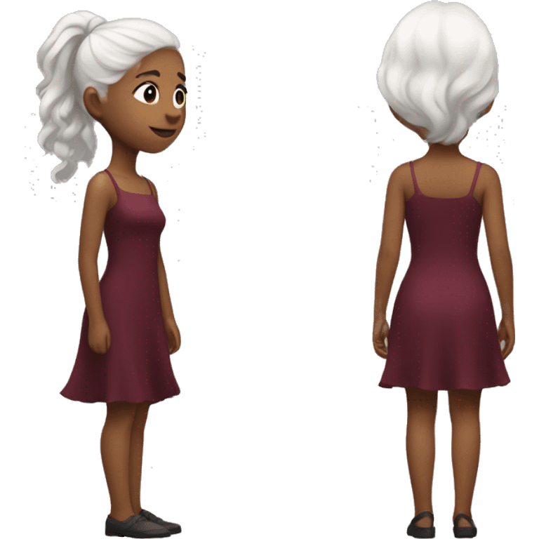 realistic girl stands with her back white hair on her tight-fitting burgundy dress emoji