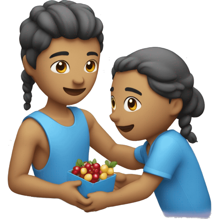 show two persons are exchanging blue berries as gift emoji