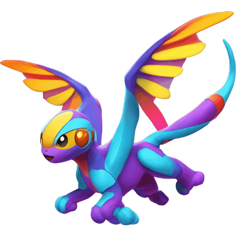 Colorful Neon Colors Vibrant Colors Flying Futuristic Fakémon-Pokémon-Creature Full Body emoji