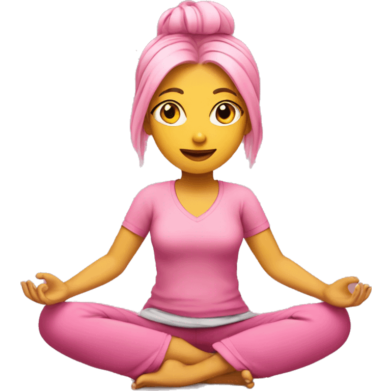 girl in pink clothes with yellow hair sits in lotus position emoji