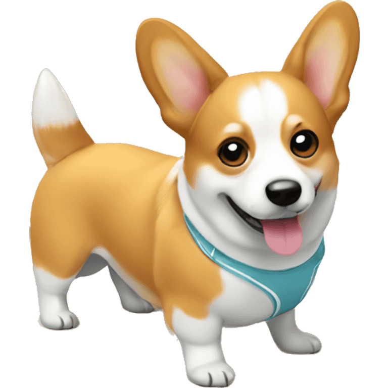 Corgi wearing a bathing suit at the beach emoji