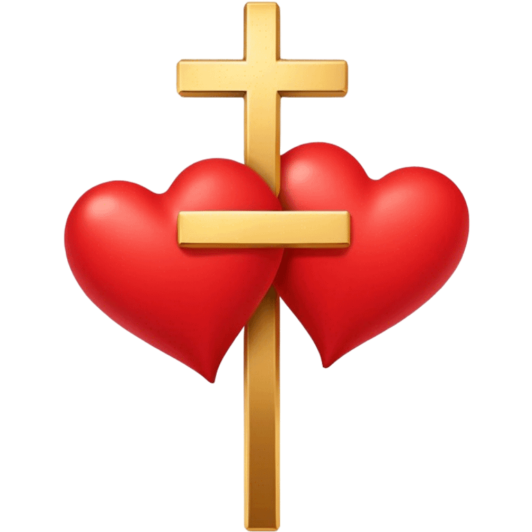 Two red  hearts connected by one simple gold cross  emoji