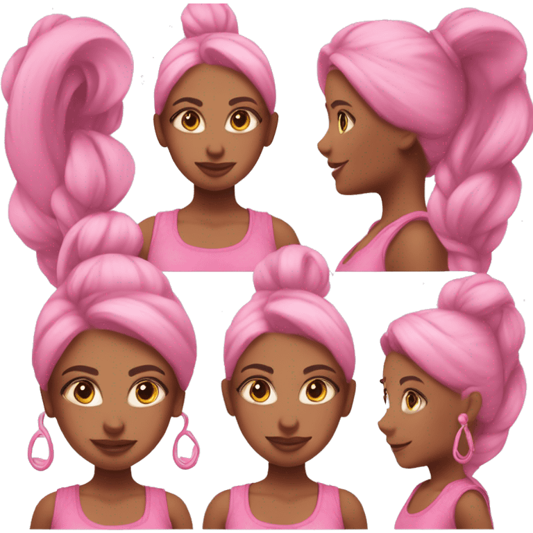 Beautiful female genie, pink crop top, pink genie tail, pink eyes, pink skin, pink ponytail emoji