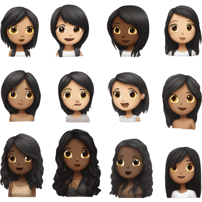 Girls kissing each other, one has short black hair and the other has long black hair, and they all have white skin  emoji