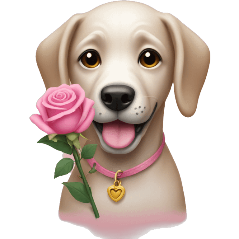 Dog holding pink roses emoji