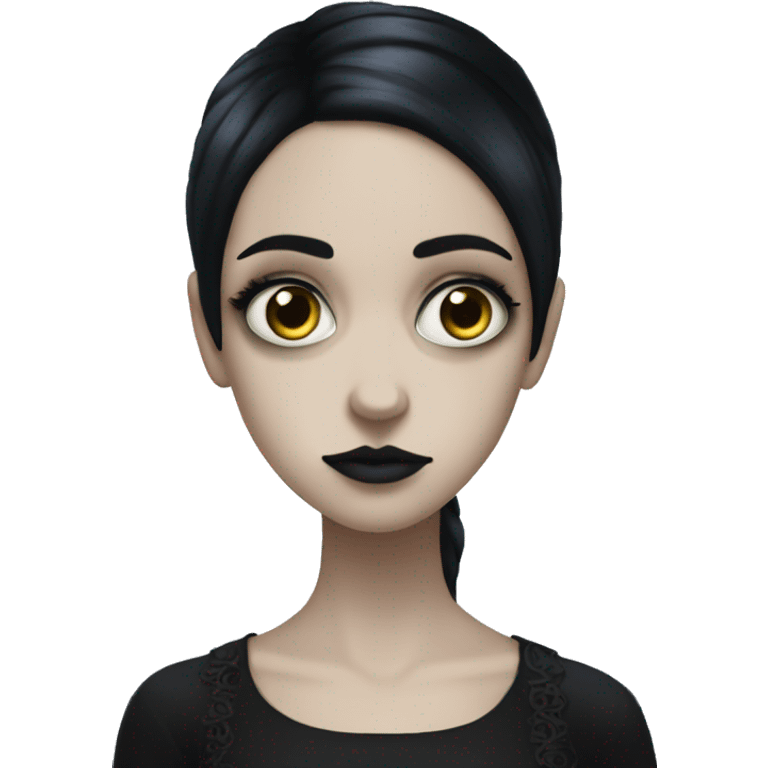 gothic pale girl with black hair and big eyes emoji