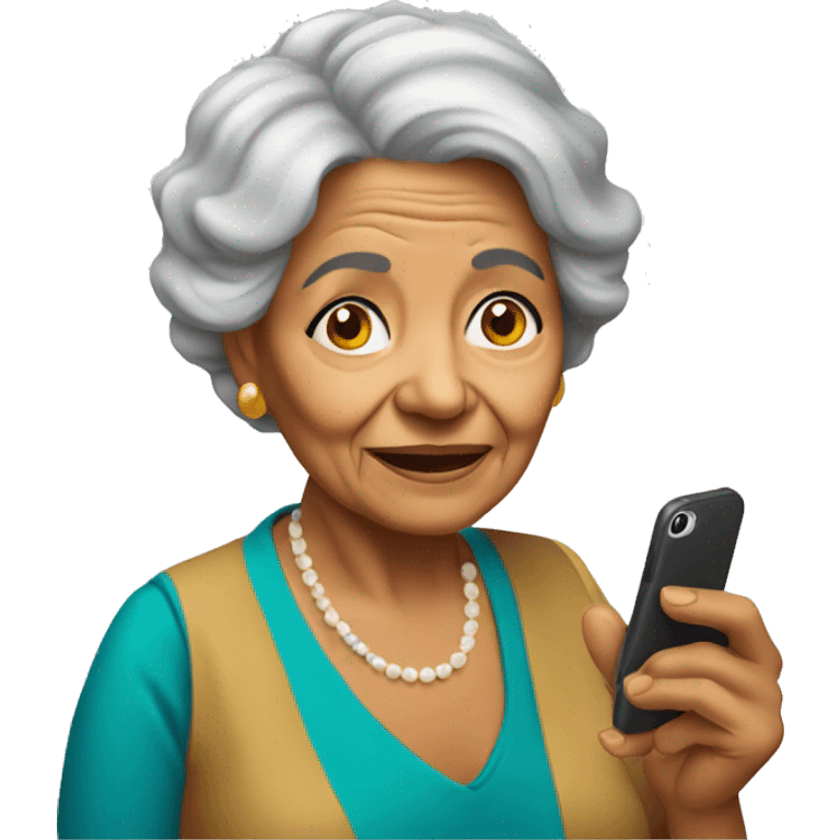 Old latino lady with iphone emoji