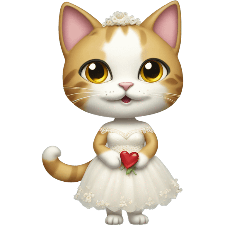 cat standing on two legs in bridal dress with heart in eyes emoji