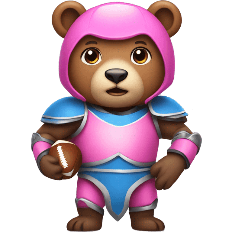  bear in pink armor with blue eyes playing football emoji