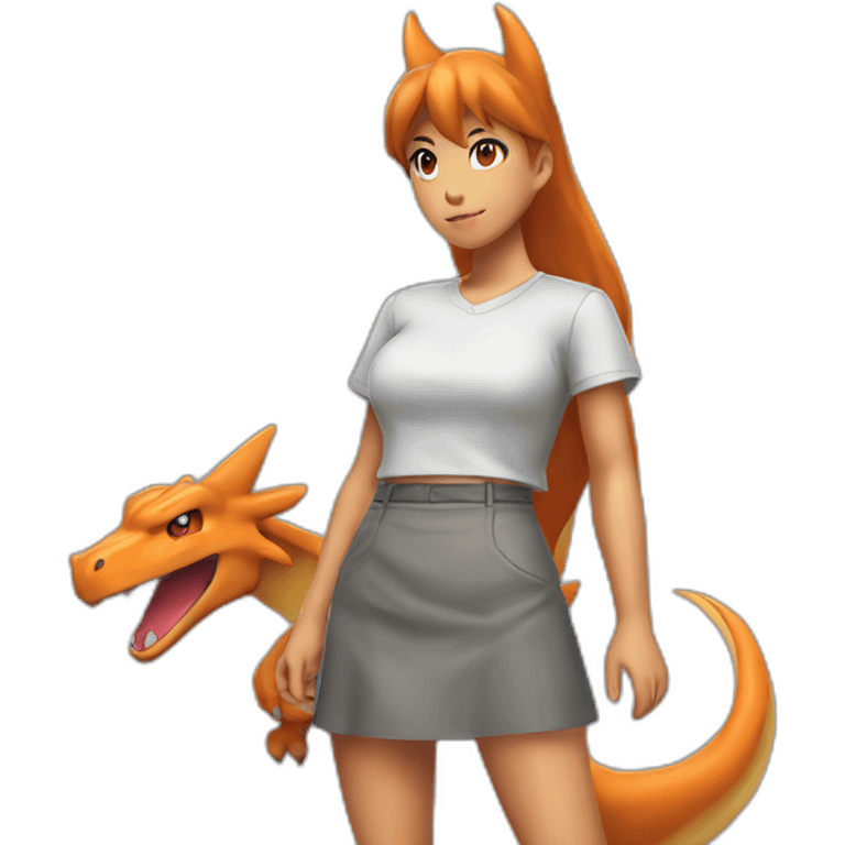 hyper realistic charizard in a grey mini skirt emoji