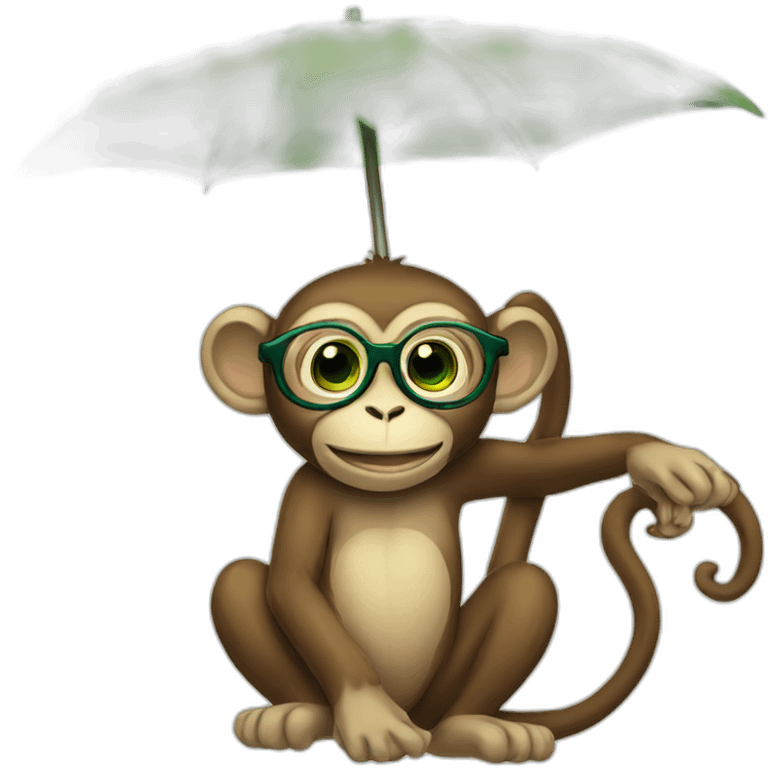 Monkey with green eyes and glasses and umbrella on tree emoji