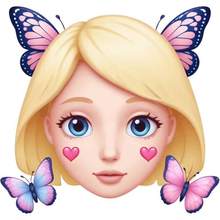 Cute made face with pastel hearts and butterflies  emoji