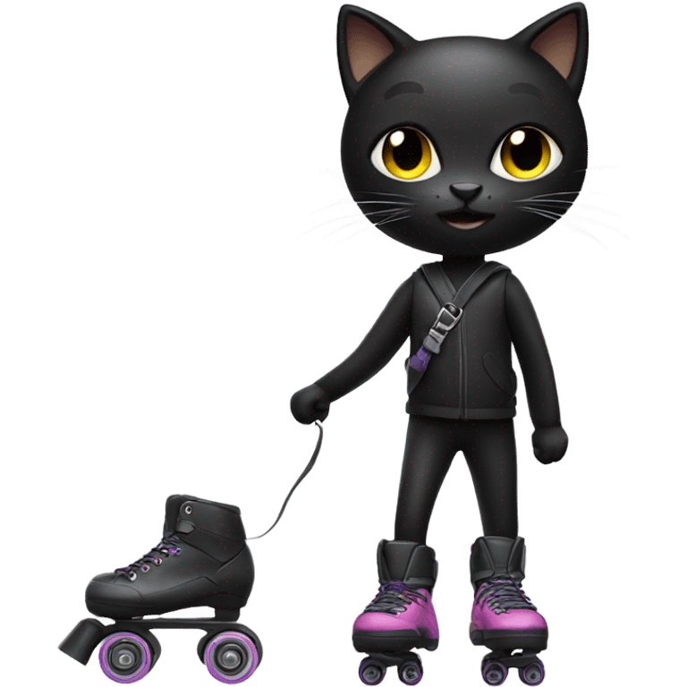 Black cat in roller blades emoji