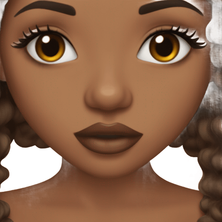 Light brown skin girl, long curly dark brown hair, brown lip liner with glossy lips, and long lashes emoji