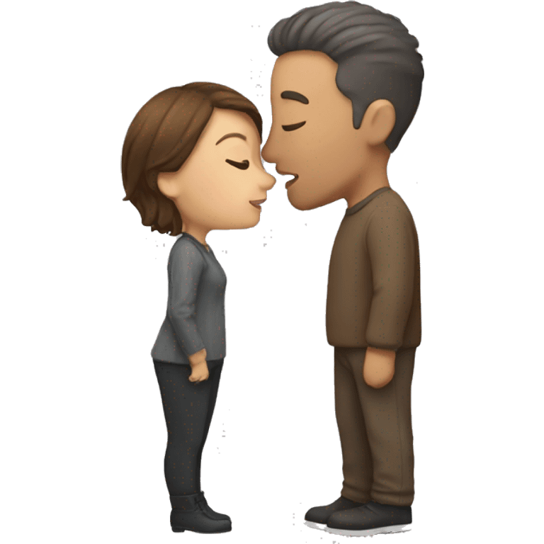 Short woman with brown hair kissing tall man with short hair with some slight gray  emoji