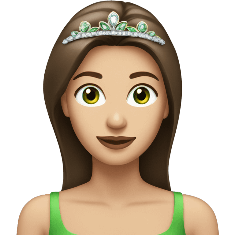 pretty 40 year old woman with grass green eyes and shoulder length straight brown hair diamond tiara emoji