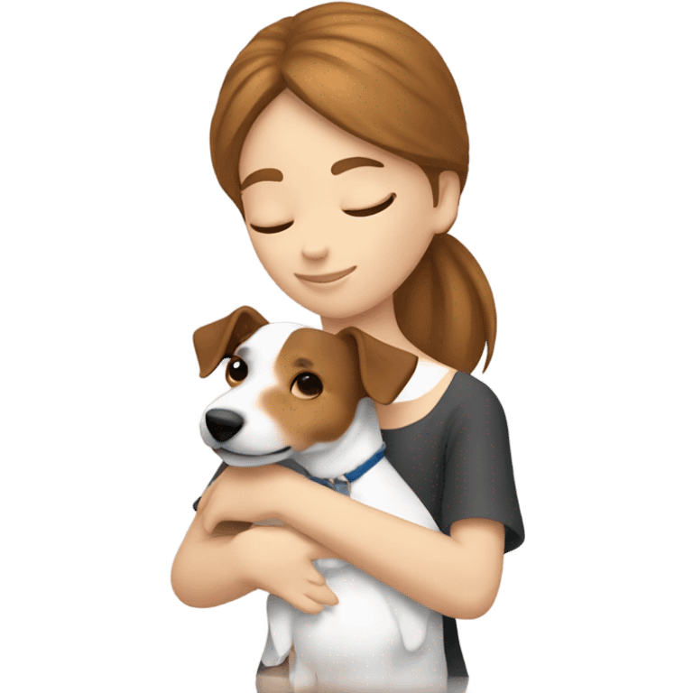 whit brown haired girl hugging jack russell terrier emoji