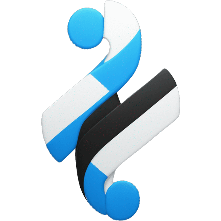 A black oval with a bold white "T" symbol in the center, featuring a vertical line that splits into two curved arms at the top, and two inward-curving blue shapes below the arms. Minimalistic and clean design. emoji