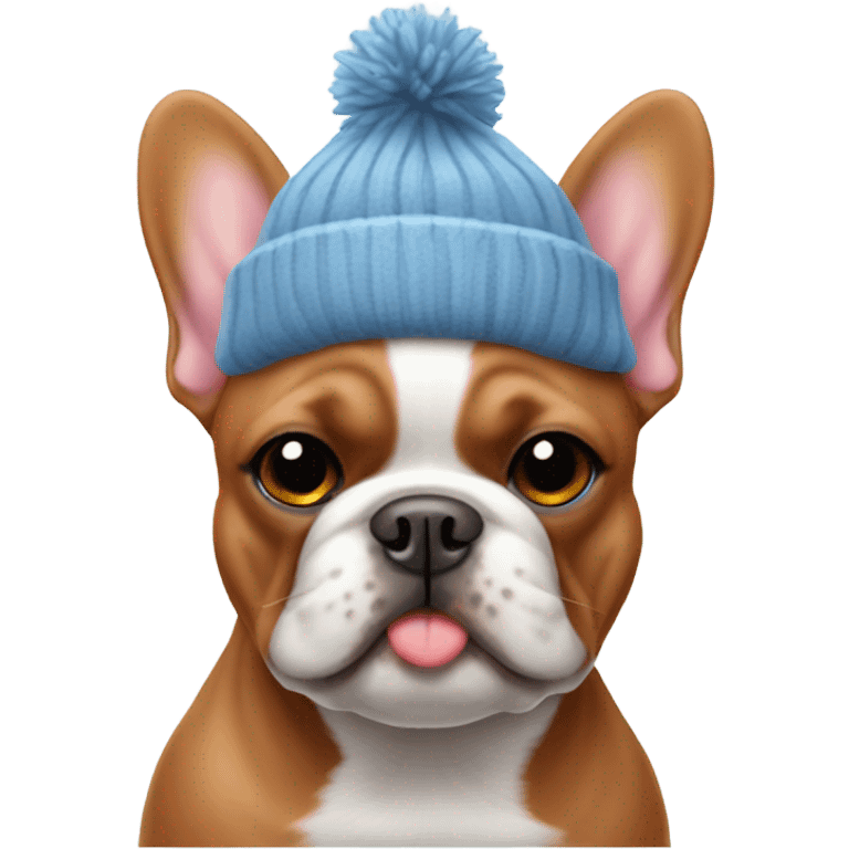 Red French bulldog wearing a winter hat emoji