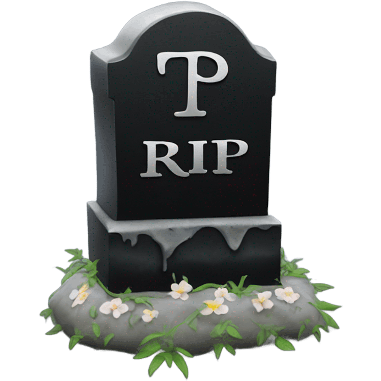 a black grave with the letters RIP on a silver  emoji