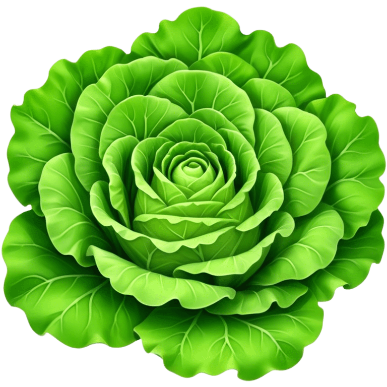 Cinematic crisp green lettuce, fresh and leafy, slightly curled edges, detailed textures, vibrant and refreshing, ultra-realistic and inviting. emoji