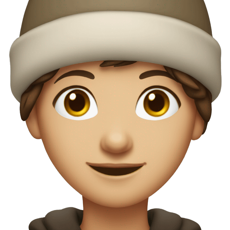 smiling girl with short brown hair in a winter hat emoji