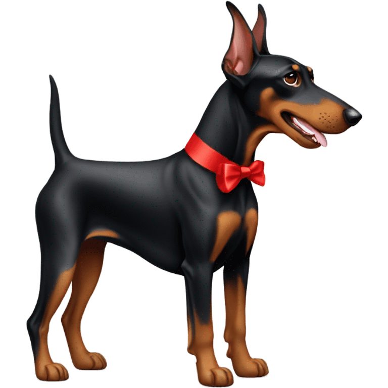 Doberman dog with red bow emoji