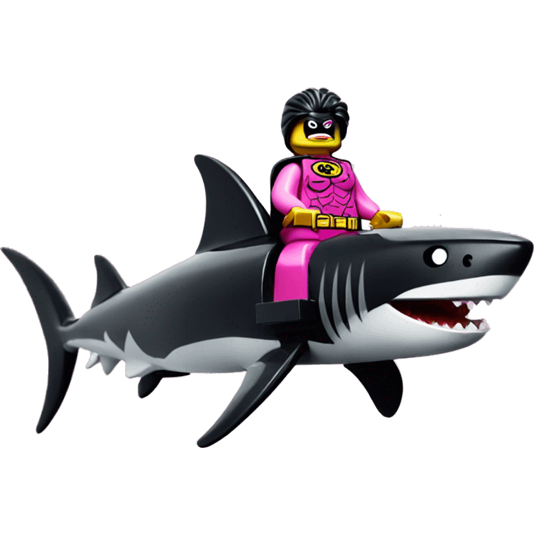 lego pink batman riding a shark emoji