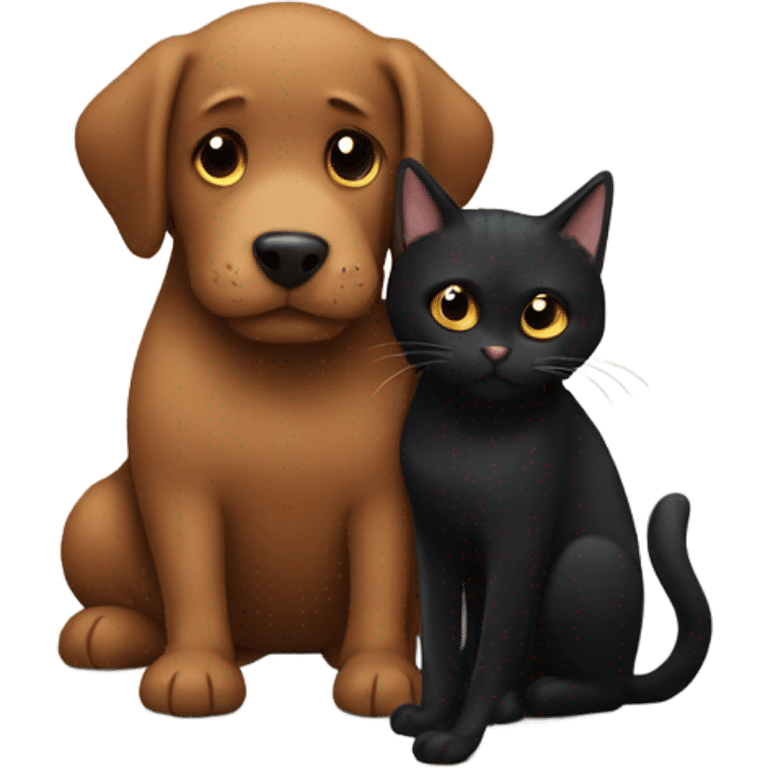 A brown dog Hugging a black cat  emoji