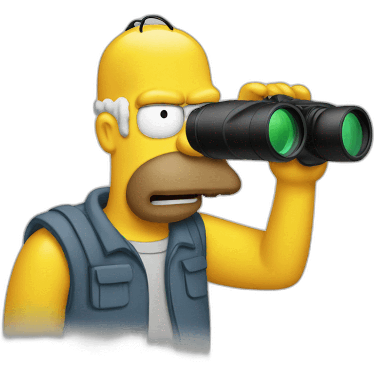 homer's face troubleshooting with binoculars emoji