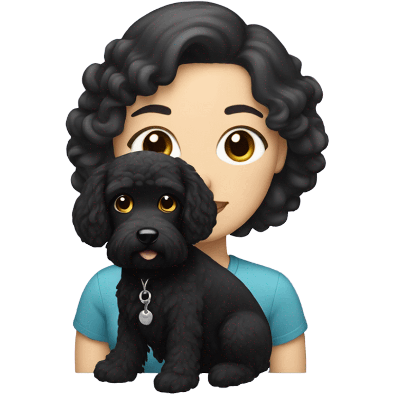 white woman with black hair and a black cockapoo emoji