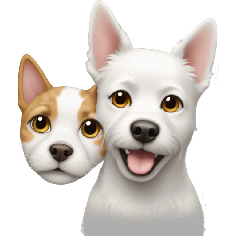 A small white dog and a tabby cat emoji