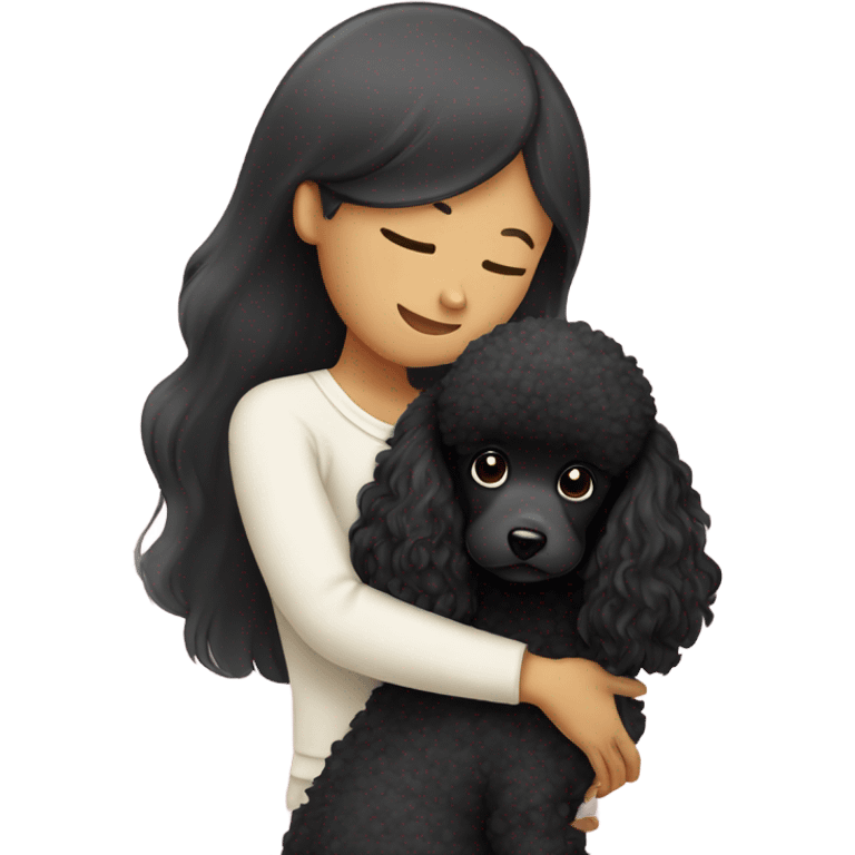 Black poodle getting hugged by long hair Asian girl emoji