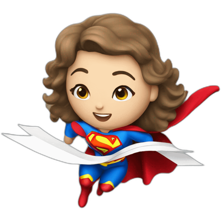 Flying superwoman with a banner saying super writer emoji