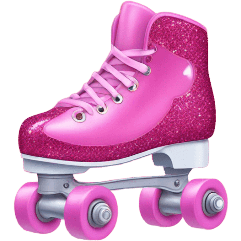 Pink glitter roller skates with red hearts  emoji