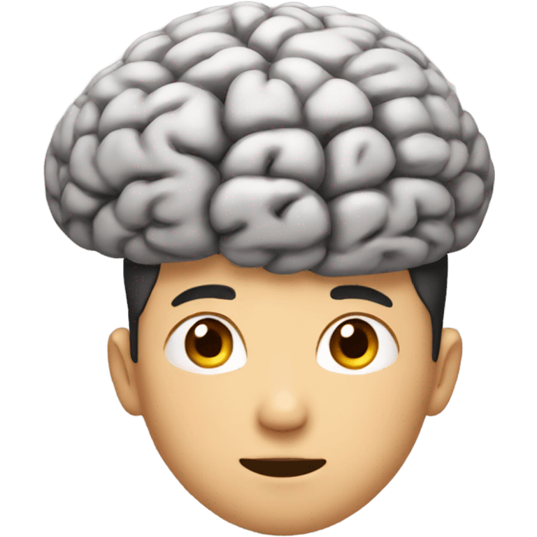 Asian boy with big brain on top of head emoji