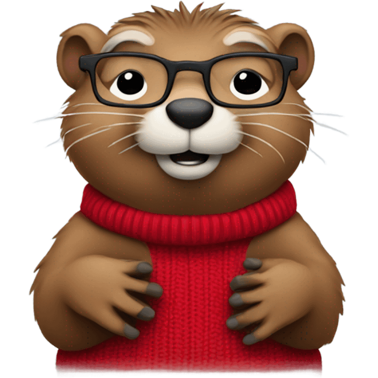 groundhog in a red sweater and glasses hands on side emoji