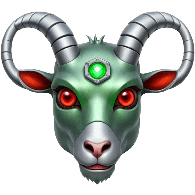 A terminator Goat with green eyes emoji