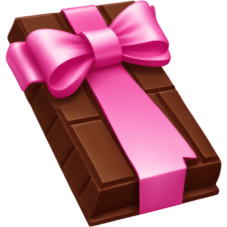 Chocolate bar with pink glitter bow wrapping halfway emoji