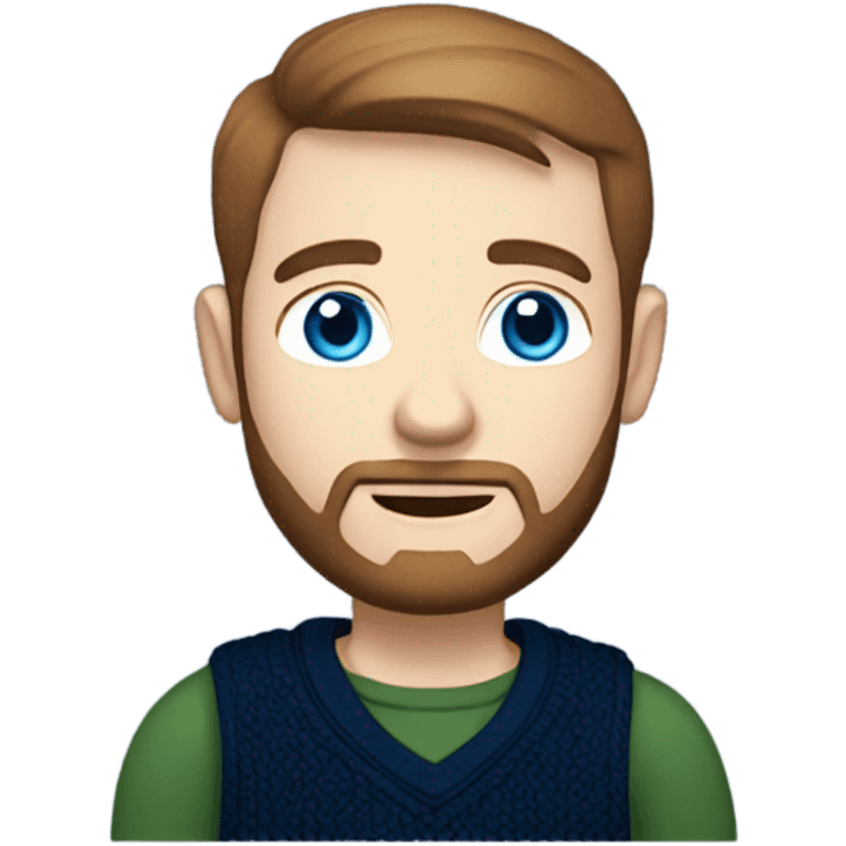 irish man blue eyes, brown short hair and short beard, wearing a smart navy blue jumper. full body. emoji