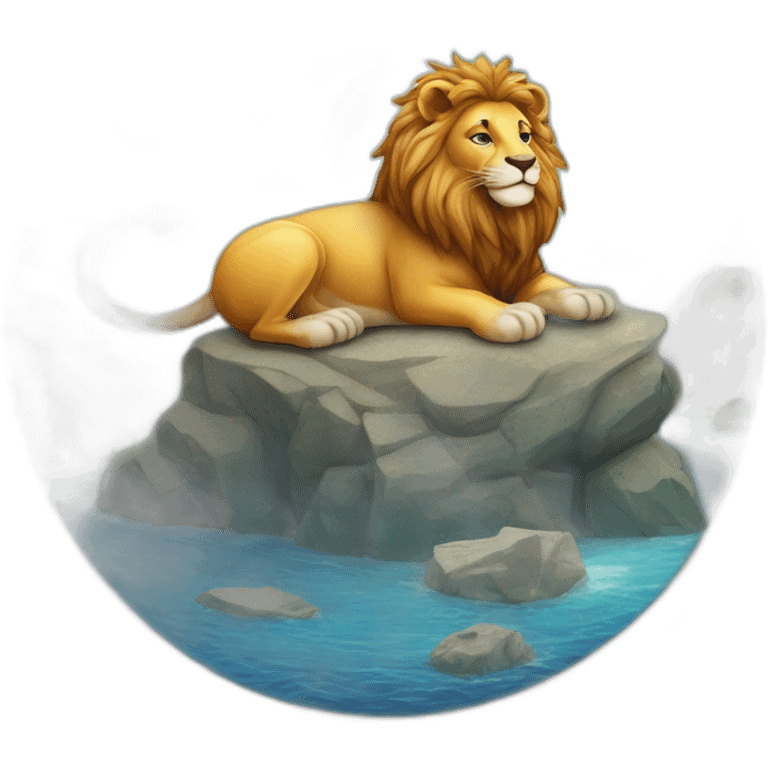 Lion sur la terre  la terre sur un serpent sur un chat sur une marmotte sur une souris sur la lune sur l'océan sur le soleil sur un dophin sur une loutre emoji