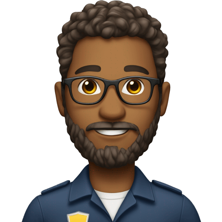 traffic instructor with medium brown skin, a beard, fade haircut on the sides with curly hair on top, and wearing glasses emoji