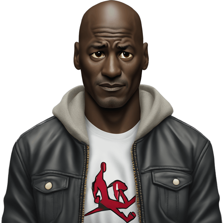 Michael Jordan in a jacket holds his head and is sad photorealistic serious emoji