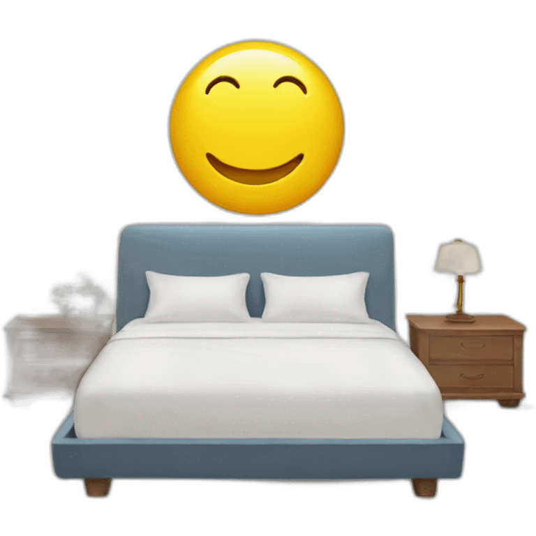 A bed with a giant smiley face pillow on emoji