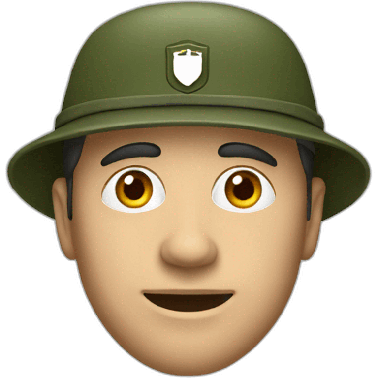 european man wearing a army green hat with logo emoji