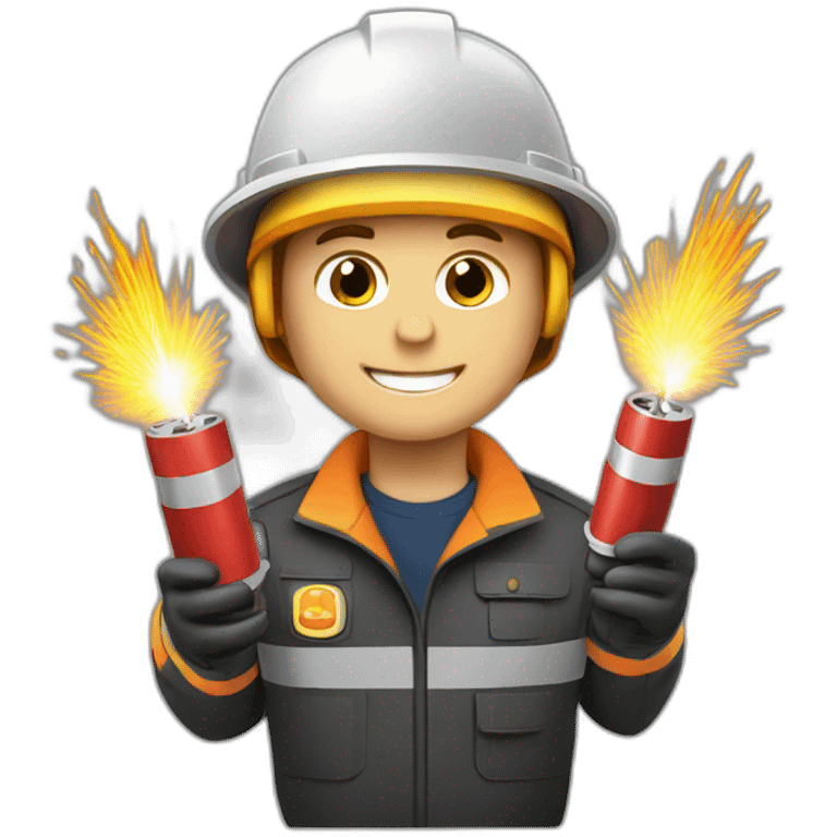 Pyrotechnician with ignition control and fireworks emoji